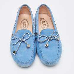 Pre Owned Tod's Blue Suede Penny Penny Loafers Size 37