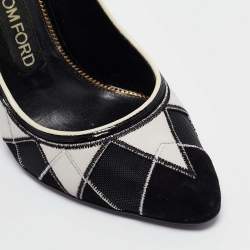 Pre Owned Tod's Black/White Leather and Mesh Pointed Toe Pumps Size 38