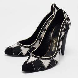 Pre Owned Tod's Black/White Leather and Mesh Pointed Toe Pumps Size 38