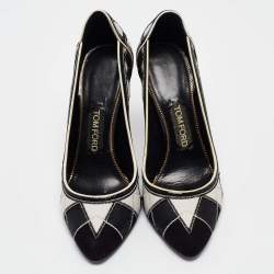 Pre Owned Tod's Black/White Leather and Mesh Pointed Toe Pumps Size 38