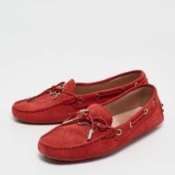 Pre Owned Tod's Red Suede Penny Loafers Size 38.5