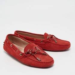 Pre Owned Tod's Red Suede Penny Loafers Size 38.5