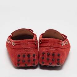 Pre Owned Tod's Red Suede Penny Loafers Size 38.5