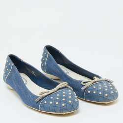 Tod's Blue Denim and Suede Dew Ballet Flats Size 38