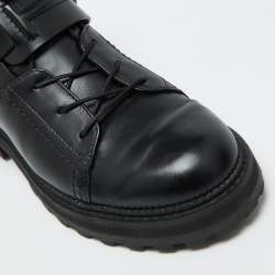 Pre Owned Tod's Black Leather Buckle Accented Combat Ankle Length Boots Size 39