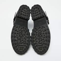 Pre Owned Tod's Black Leather Buckle Accented Combat Ankle Length Boots Size 39