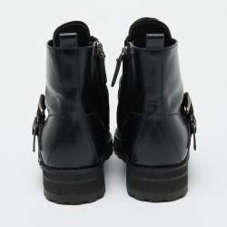 Pre Owned Tod's Black Leather Buckle Accented Combat Ankle Length Boots Size 39