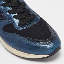 Tod's Blue/Black Leather and Mesh Lace Up Sneakers Size 38.5