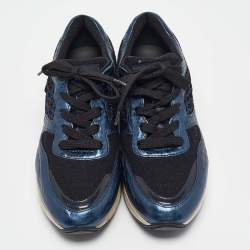 Tod's Blue/Black Leather and Mesh Lace Up Sneakers Size 38.5