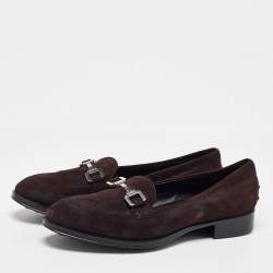 Tod's Dark Brown Suede Slip on Penny Loafers Size 38