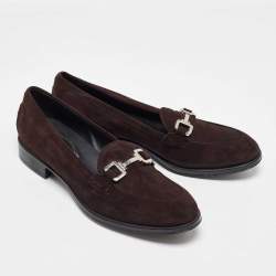 Tod's Dark Brown Suede Slip on Penny Loafers Size 38