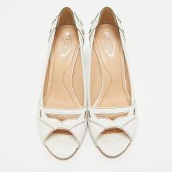 Pre Owned Tod's White Leather Open Toe Pumps Size 37.5