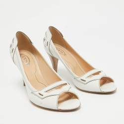 Pre Owned Tod's White Leather Open Toe Pumps Size 37.5