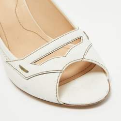 Pre Owned Tod's White Leather Open Toe Pumps Size 37.5