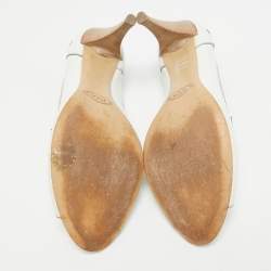 Pre Owned Tod's White Leather Open Toe Pumps Size 37.5