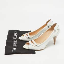 Pre Owned Tod's White Leather Open Toe Pumps Size 37.5