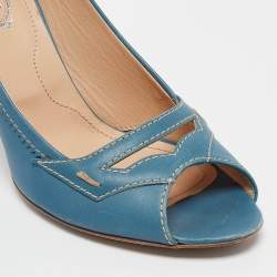 Tod's Blue Leather Peep Toe Pumps Size 38