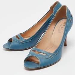 Tod's Blue Leather Peep Toe Pumps Size 38