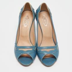 Tod's Blue Leather Peep Toe Pumps Size 38