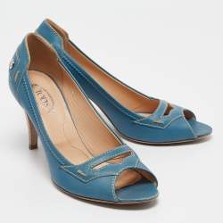 Tod's Blue Leather Peep Toe Pumps Size 38