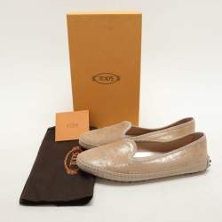 Pre Owned Tod's Beige Shimmering Suede Smoking Slippers Size 39