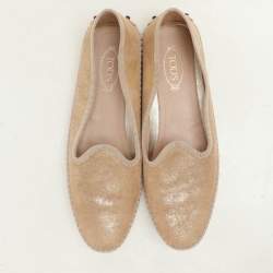 Pre Owned Tod's Beige Shimmering Suede Smoking Slippers Size 39