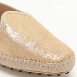 Pre Owned Tod's Beige Shimmering Suede Smoking Slippers Size 39
