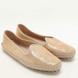 Pre Owned Tod's Beige Shimmering Suede Smoking Slippers Size 39