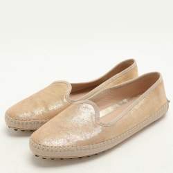 Pre Owned Tod's Beige Shimmering Suede Smoking Slippers Size 39