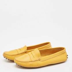 Tod's Yellow Perforated Leather Slip On Loafers Size 36