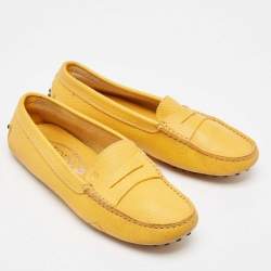 Tod's Yellow Perforated Leather Slip On Loafers Size 36