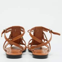 Tod's Tan Leather Fringe Logo Bow Flat Sandals Size 38.5