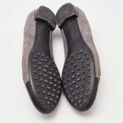 Tod's Grey/Black Suede and Patent Leather Cap Toe Ballet Flats Size 36.5