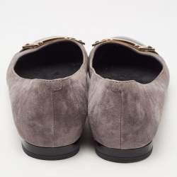 Tod's Grey/Black Suede and Patent Leather Cap Toe Ballet Flats Size 36.5
