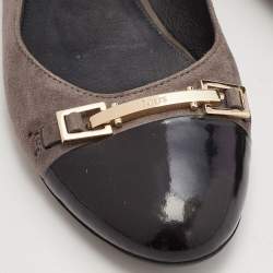 Tod's Grey/Black Suede and Patent Leather Cap Toe Ballet Flats Size 36.5