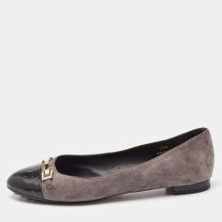 Tod's Grey/Black Suede and Patent Leather Cap Toe Ballet Flats Size 36.5