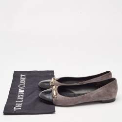 Tod's Grey/Black Suede and Patent Leather Cap Toe Ballet Flats Size 36.5