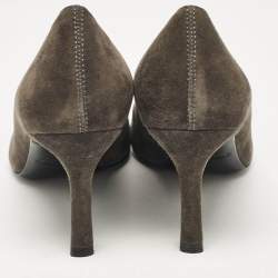 Tod's Grey/Olive Green Patent and Suede Pointed Toe Pumps Size 38