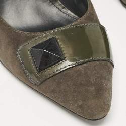 Tod's Grey/Olive Green Patent and Suede Pointed Toe Pumps Size 38