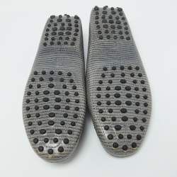 مملوكة مسبقًا Tod's Grey Lizard Embossed Leather Bow Slip On Loafers Size 35