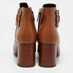 Pre Owned Tod's Brown Leather Buckle Detail Ankle Booties Size 39