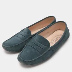 Tod's Pine Green Suede Gommino Slip On Loafers Size 37.5