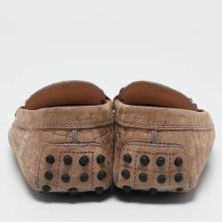 Tod's Brown Croc Embossed Leather Double T Loafers Size 37