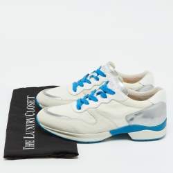 Tod's White/Silver Suede and Leather Low Top Sneakers Size 38.5