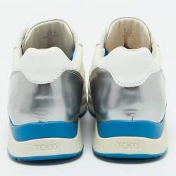 Tod's White/Silver Suede and Leather Low Top Sneakers Size 38.5