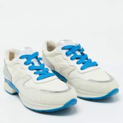 Tod's White/Silver Suede and Leather Low Top Sneakers Size 38.5