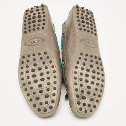Pre Owned Tod's Grey/Blue Leather Braided Bow Slip On Loafers Size 40