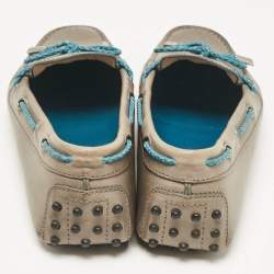 Pre Owned Tod's Grey/Blue Leather Braided Bow Slip On Loafers Size 40