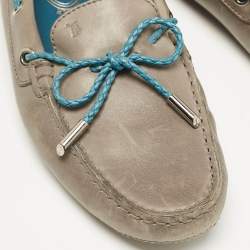 Pre Owned Tod's Grey/Blue Leather Braided Bow Slip On Loafers Size 40