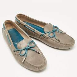 Pre Owned Tod's Grey/Blue Leather Braided Bow Slip On Loafers Size 40